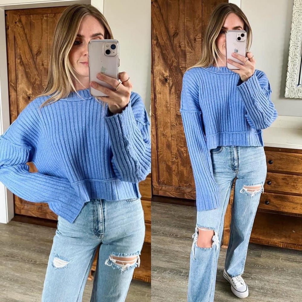 NWOT blue boutique sweater! Only tried on! Super soft!
